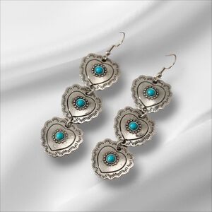 NEW Silver and Turquoise Heart Earrings